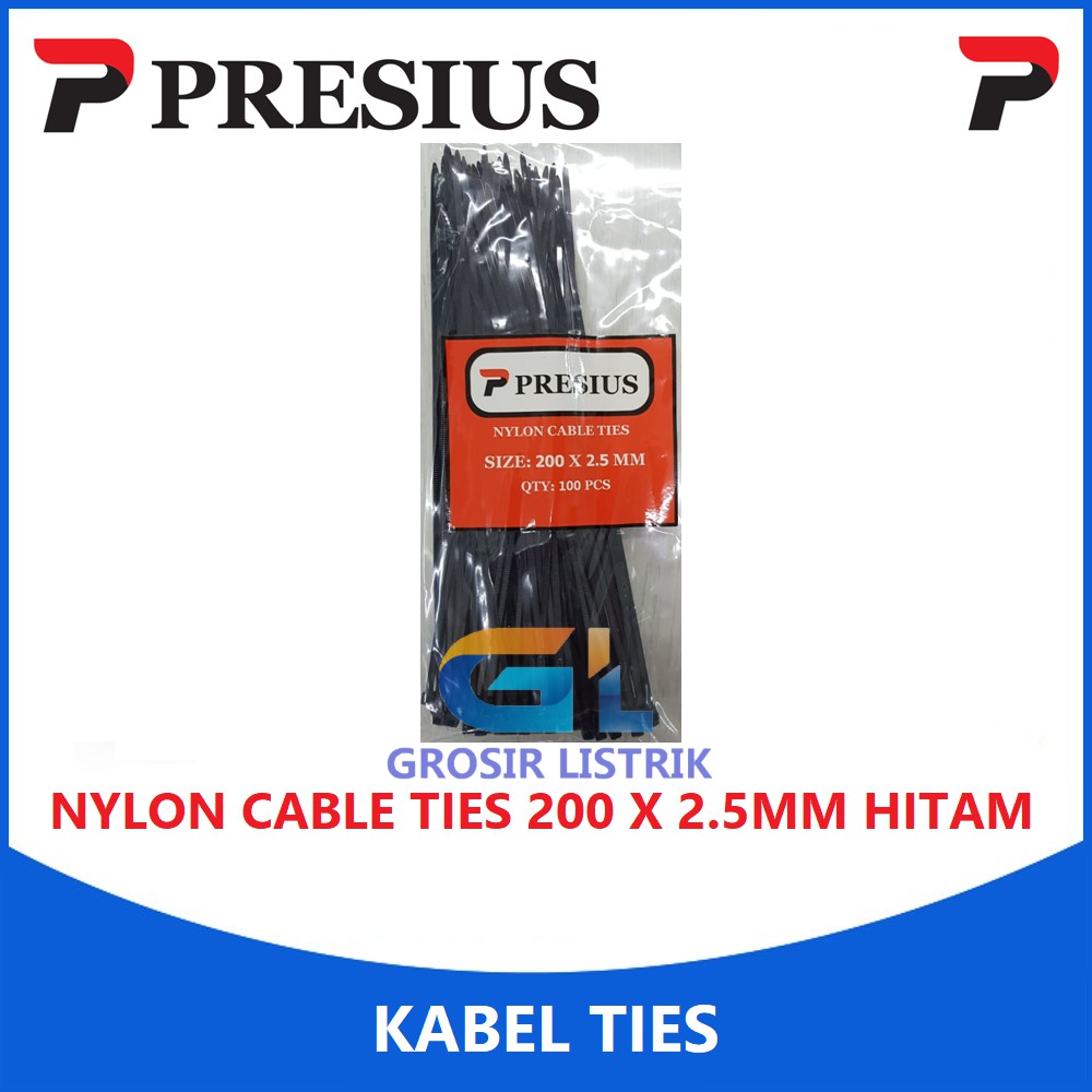 Presius Kabel Ties 200 x 2.5 Hitam (Isi 100 biji) Nylon Cable Tie Pengikat 2,5 Original Grosir Promo