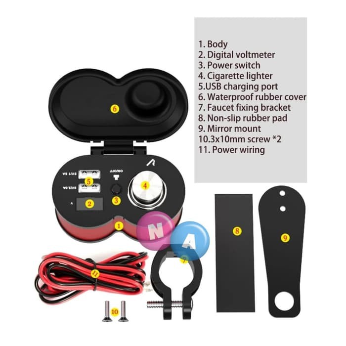 Charger Motor 3 in 1 Stang Waterproof - Voltmeter - Lighter - Charger