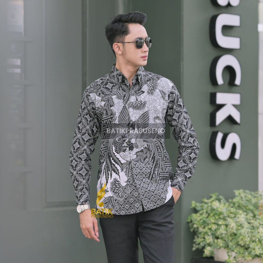 Baju Batik Pria Cowok Laki Laki Slimfit Full Lapis Furing Lengan Panjang Original  45