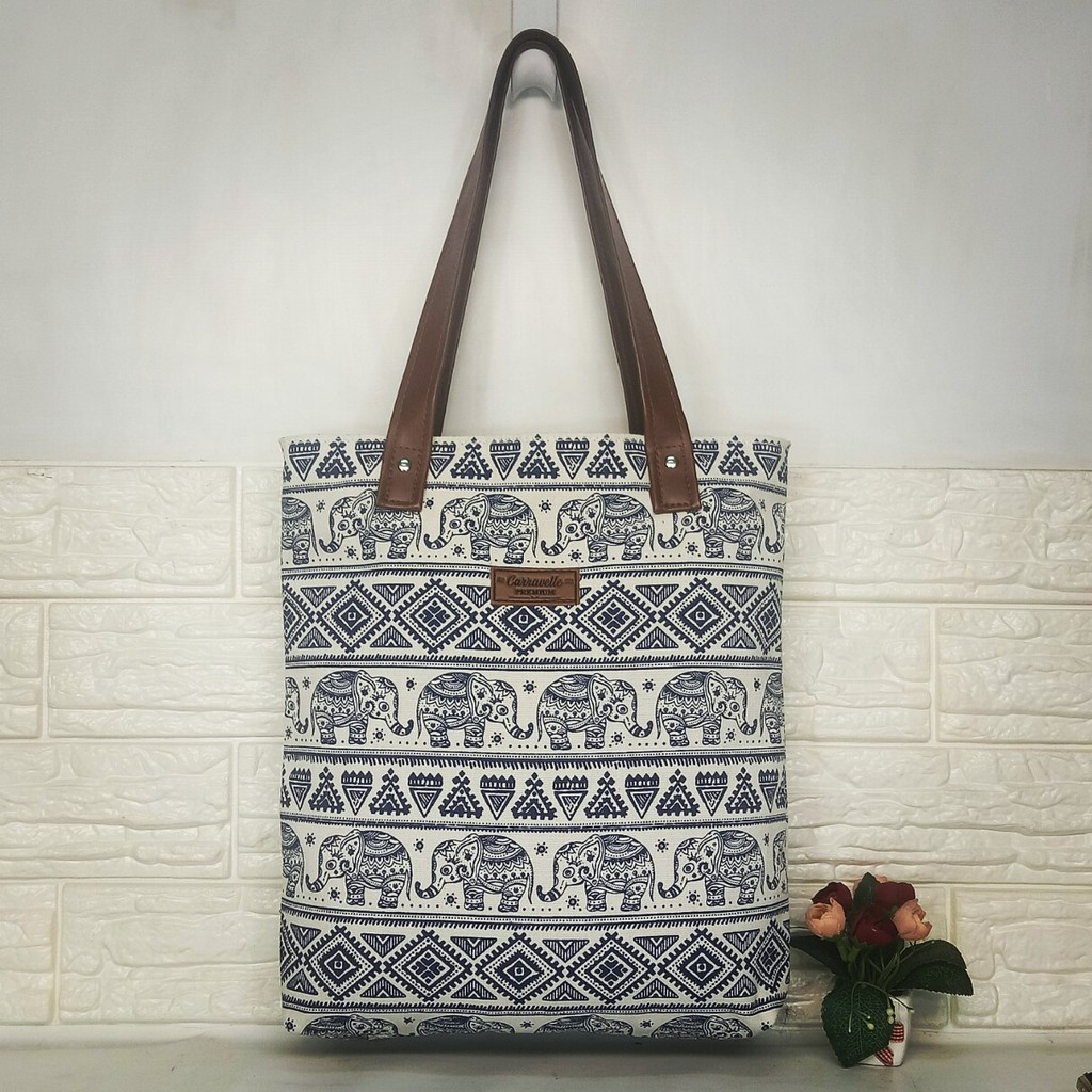 TOTE BAG WANITA RESLETING KANVAS JEANS bisa POLOS DAN CUSTOM