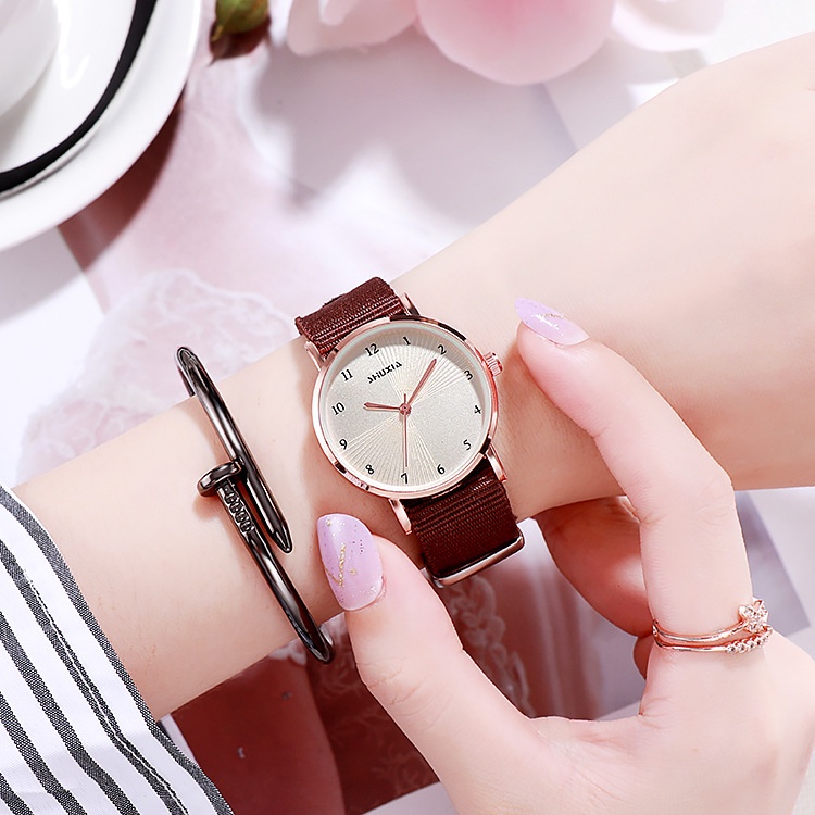 JAM TANGAN WANITA COUPLE GAYA KOREAN SIMPLE JAM FASHION MEN WOMEN RANTAI NYLON W135