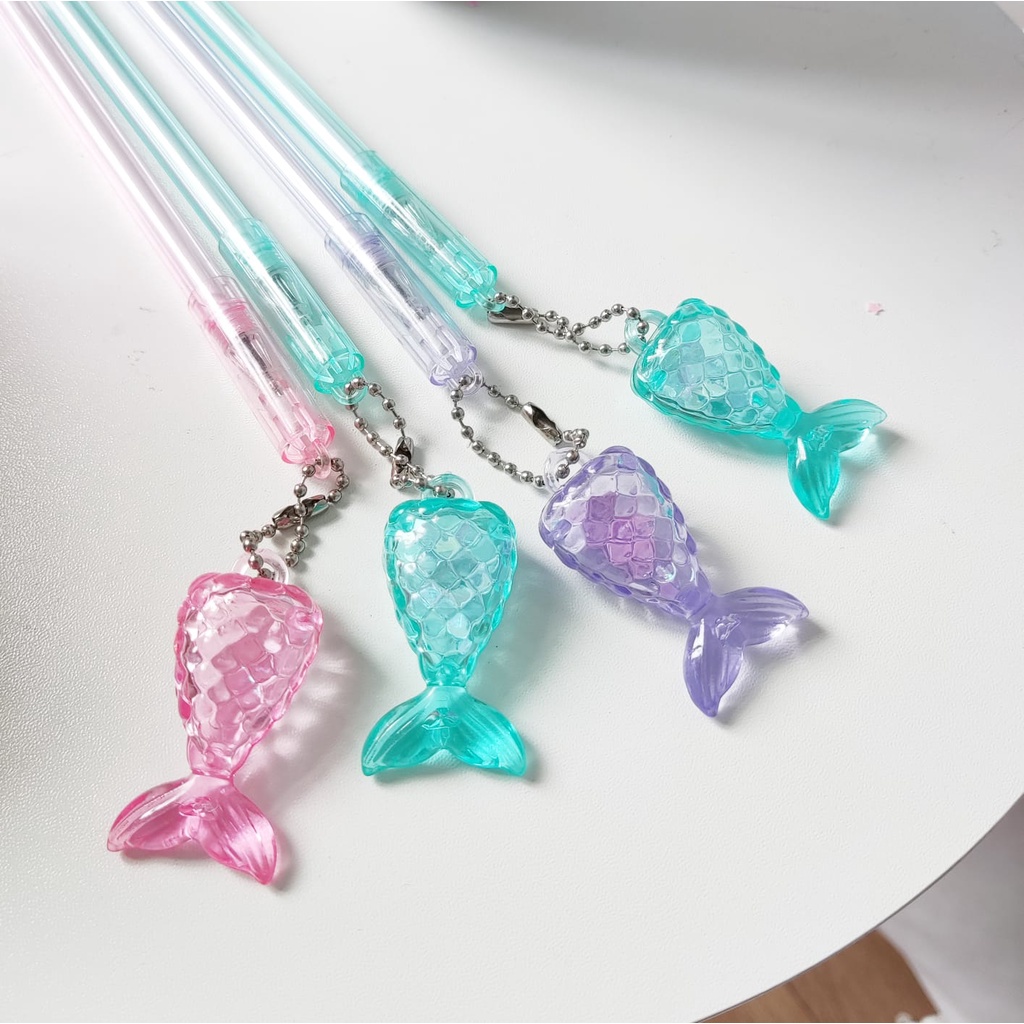 PEN IKAN DUYUNG MERMAID TRANSPARAN GEL PEN BOLPEN PENA KARAKTER BOBA EKOR IKAN