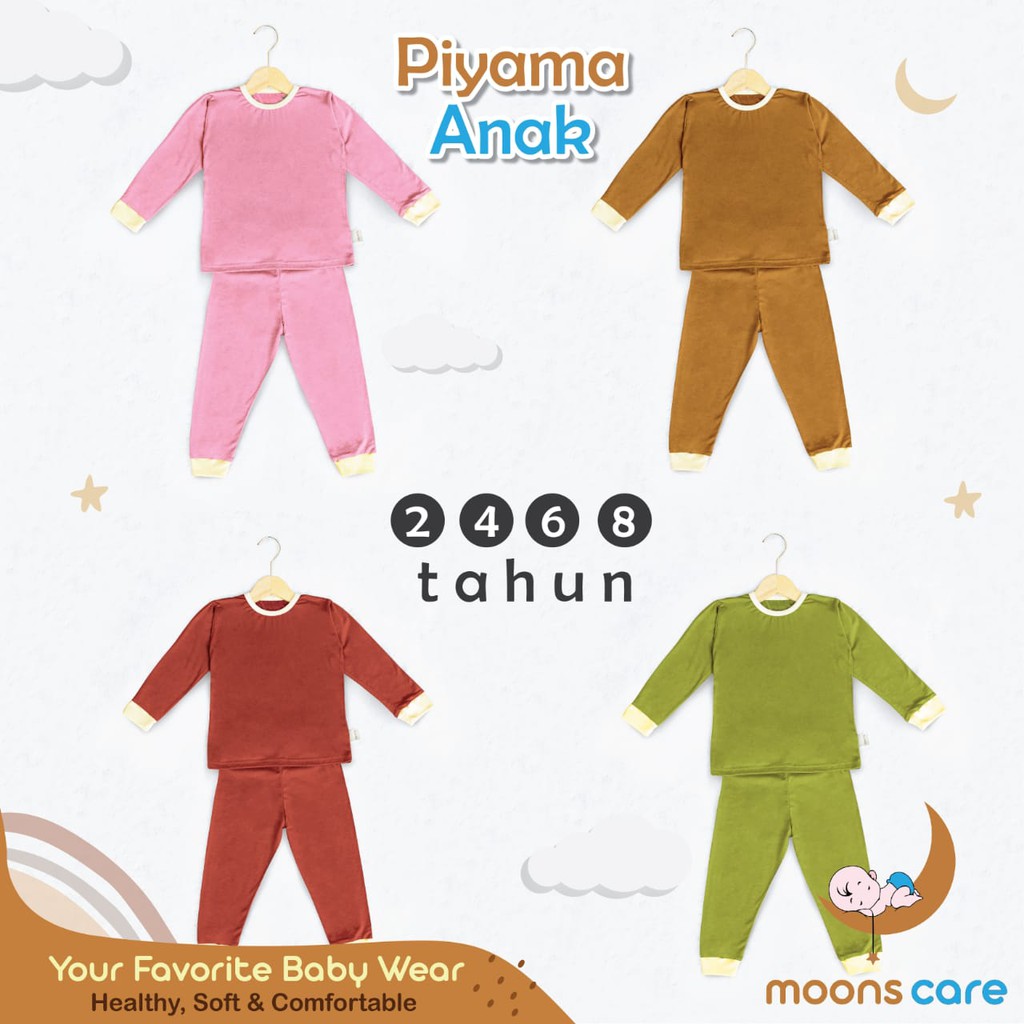 moons care SNI  Kids 1 2 3 4 5 6 7 8 9 10 Tahun Stelan Piyama Polos | Stelan Baju Bayi Panjang 1 Set