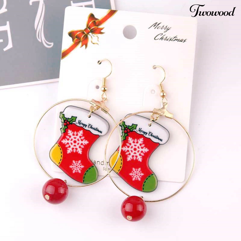 1 Pasang Anting Hoop Desain Snowman Natal Bahan Alloy Untuk Anak Perempuan