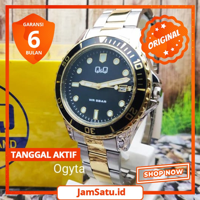Jam Tangan Pria QQ Original Strap Rantai Q&Q Analog Stainless Steel Cowok