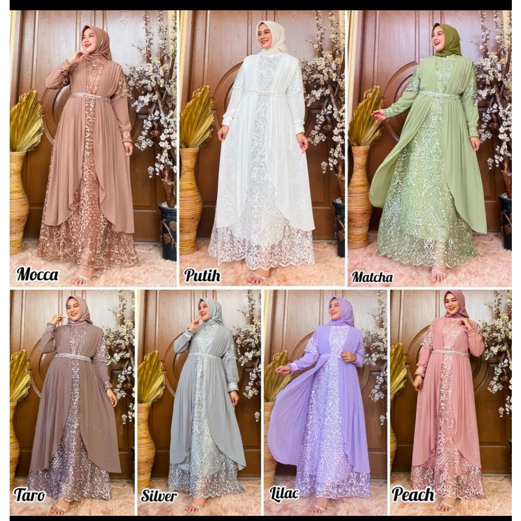 Dress Cassandra Kania Dress Brukat terbaru ori by mercy AMBARWATI muslimah syari ootd fashion modis pesta xl