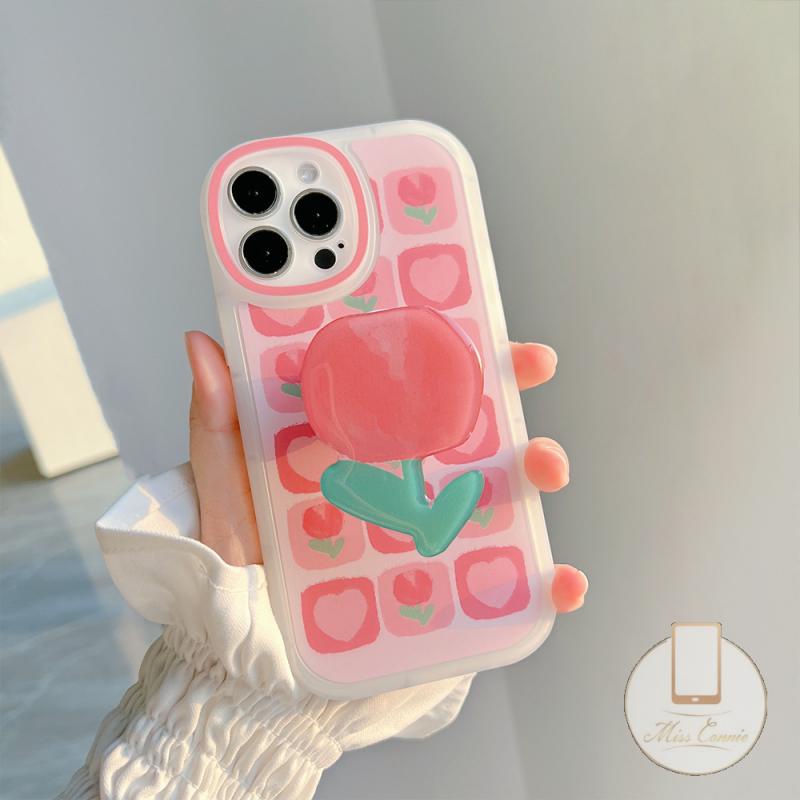 Stand Holder Pelindung Lensa Bentuk Bunga Tulip Hati Tahan Banting Untuk iPhone 7 8 6 6s Plus 11 13 12 Pro Max XR X XS Max SE 2020