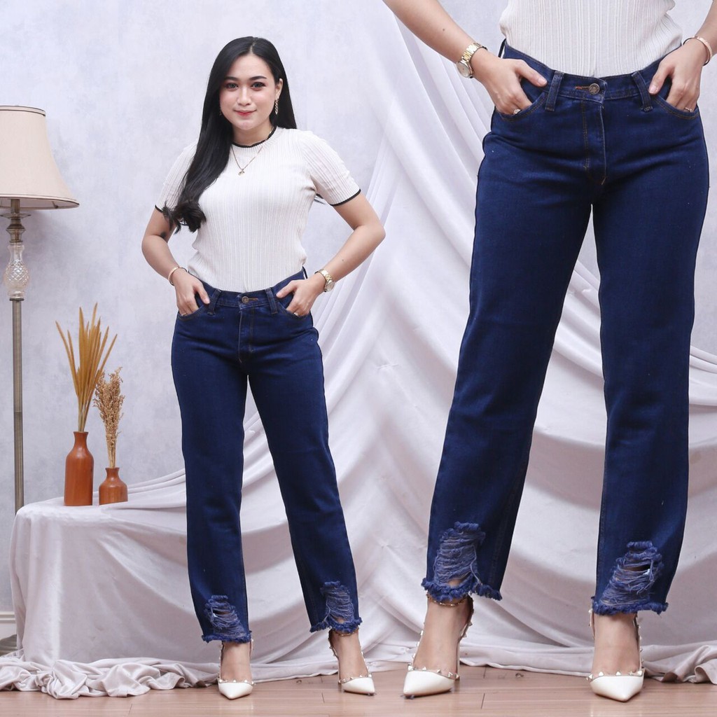 HW BASIC PREMIUM HW JEANS || BOY FRIEND SOBEK BAWAH / CELANA HIGHWAIST JEANS / HAIGH WAIST JEANS / HW MURAH