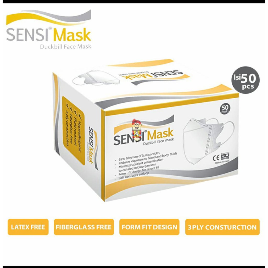 MASKER SENSI DUCKBILL 1 BOX ISI 50 PCS FACE MASK WARNA PUTIH EARLOOP