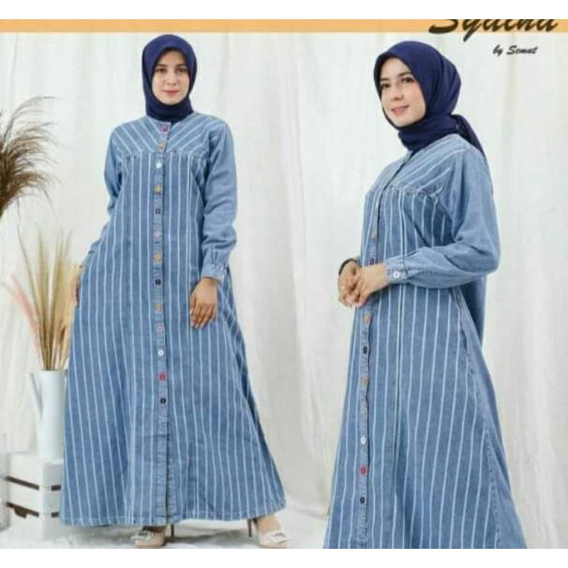 Gamis Jeans Import / Gamis Busui frendly / Gamis Jeans Salur/Gamis Polkadot Import/Gamis Jeans Motif