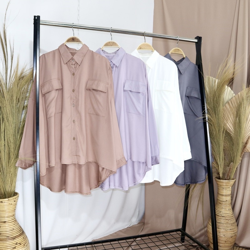 KARA.ID Kemeja  POCKET POLOS Oversize - Kemeja Shirt - Pakaian wanita