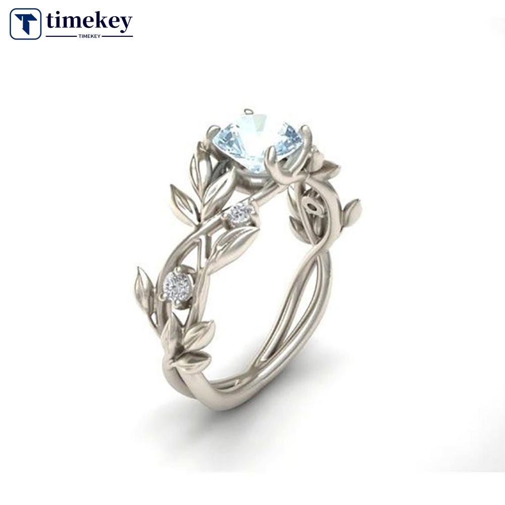 Timekey Cincin Sterling Silver Hias Batu Permata Aquamarine Kristal Berlian Ukuran 6-10 Untuk Wanita A6K7