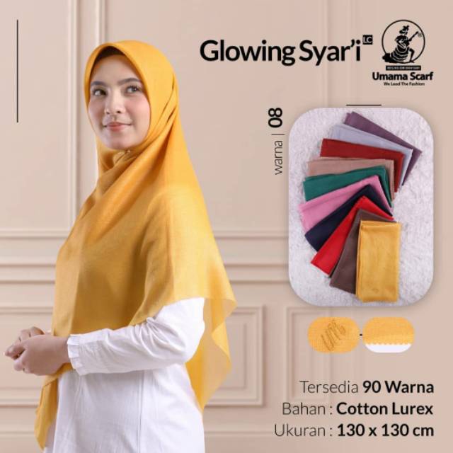 SEGIEMPAT GLOWING SYARI LC UMAMA SCARF / HIJAB JILBAB SQUARE GLOWING LUREX SYARI LASER CUT MURAH