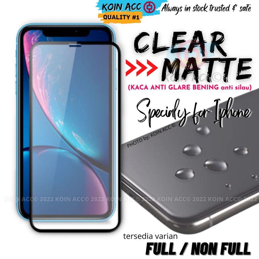 MATTE Tempered Glass IPHONE XR/11 Pro Max/XS/12/13 Mini SE 2020 - FULL SCREEN ANTI GLARE (clear Doff)