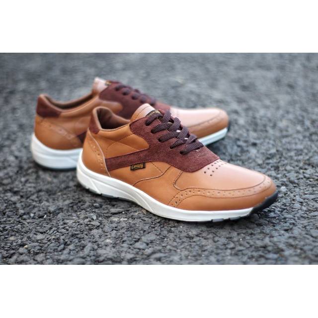 100% KULIT ASLI SNEAKERS PRIA KASUAL SPORTY OUTDOOR CEVANY HIRO Tan ORIGINAL