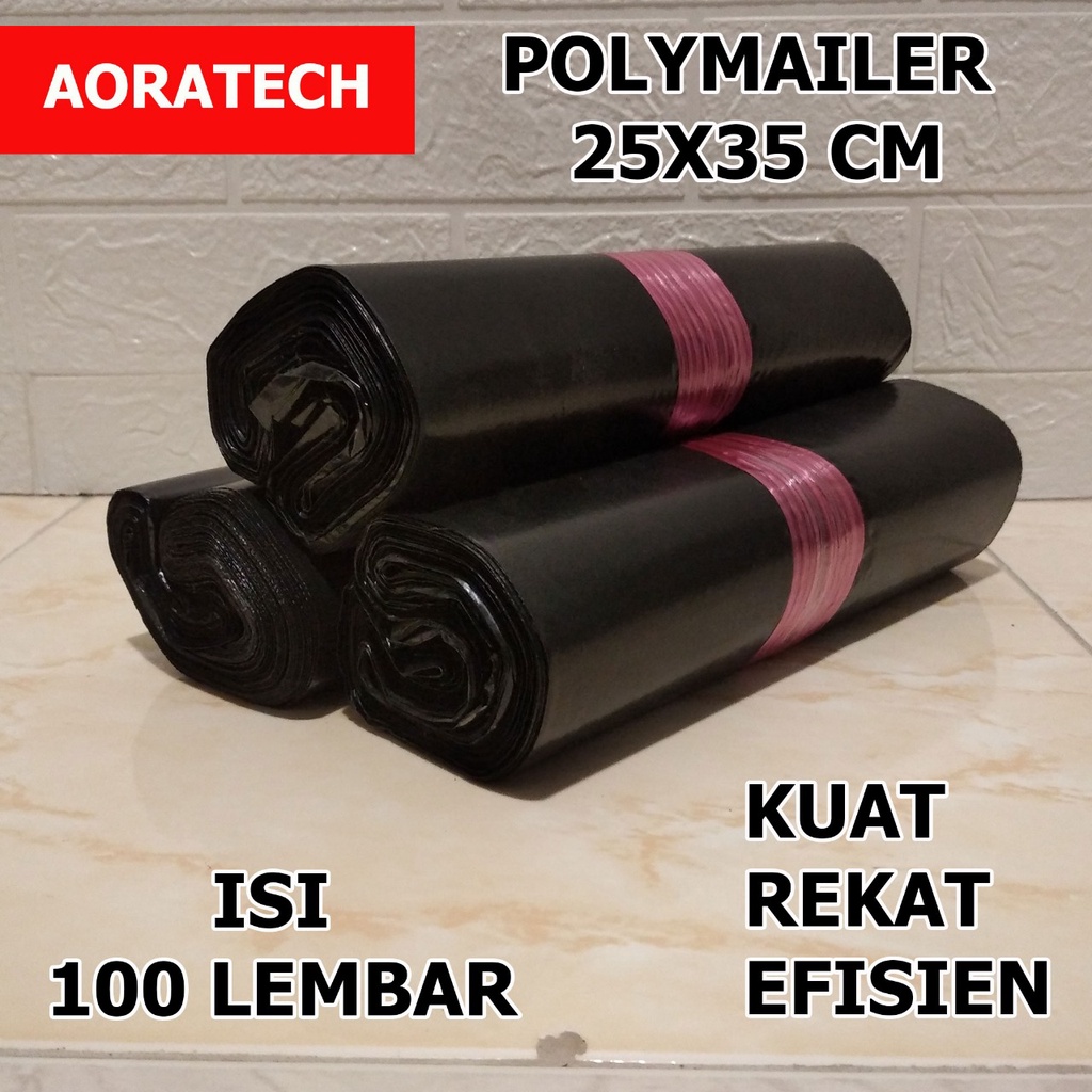 Plastik Untuk Packing Polymailer Warna Hitam 25x35 isi 100 pcs Tebal