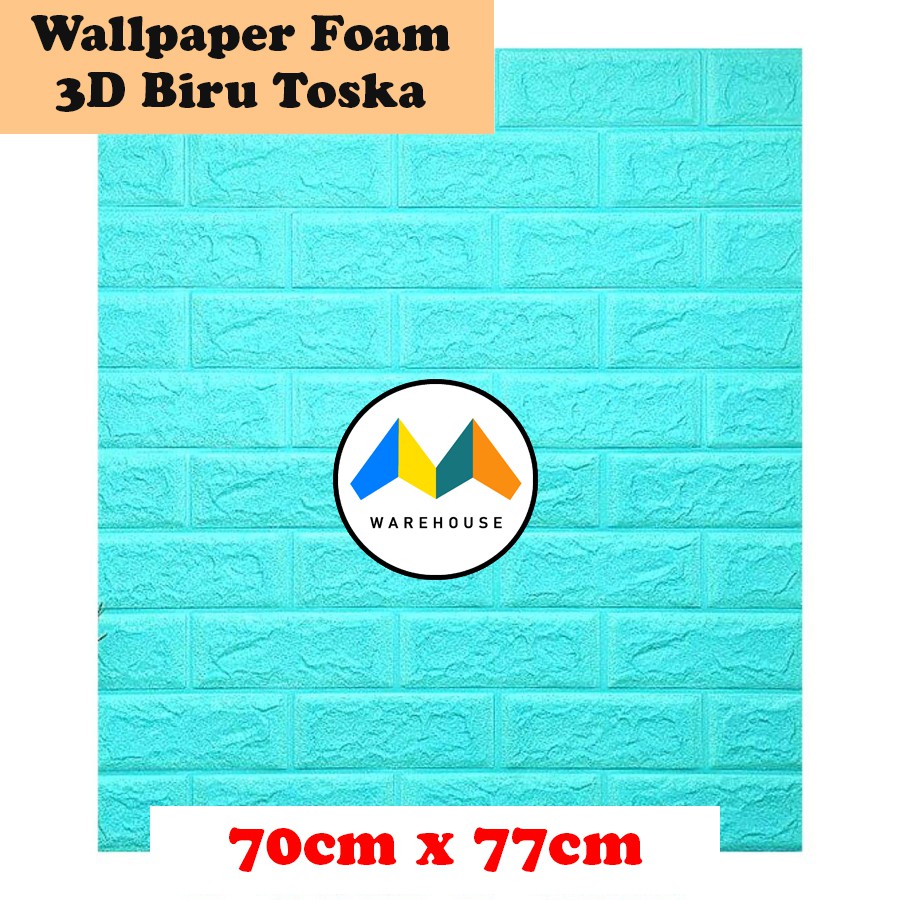 MW Wallpaper Foam Biru Toska Bata 3D Bata Warna Biru Toska Premium Wall Paper Sticker Tebal 3MM