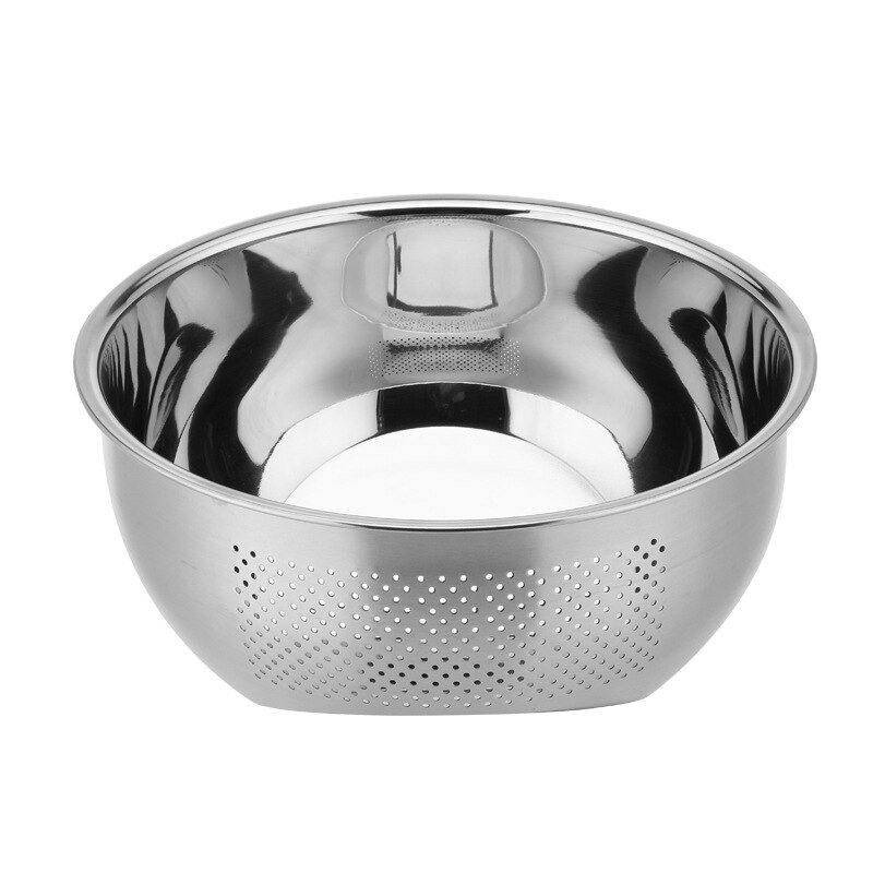 Supple Baskom Saringan Inclined Drain Rice Bowl Washer Fruit Basket 304 Stainless Steel 23cm - C0065 - Silver