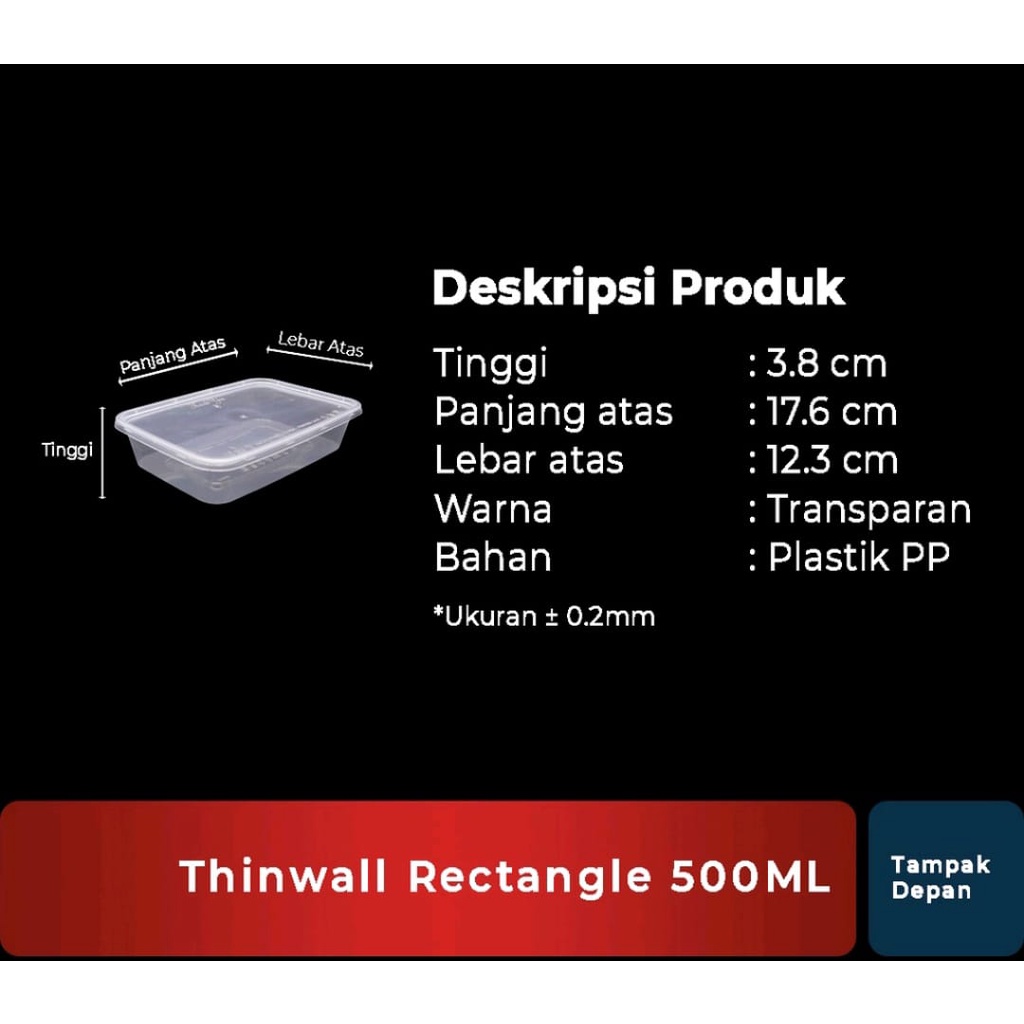 Thinwall Kotak 500ML (25) Victory Persegi Panjang Plastik Rec Rectangel Wadah Makanan Tempat Makan Salad Buah Food Container Food Grade