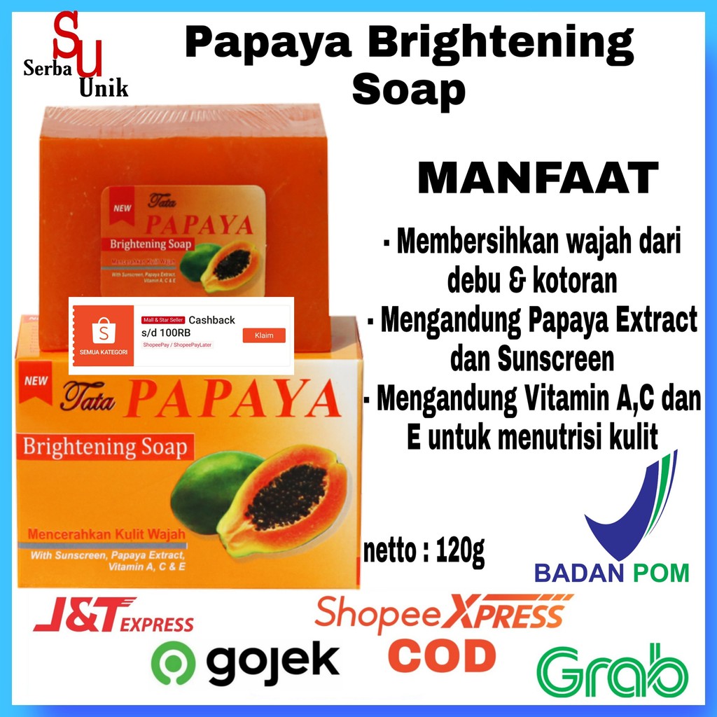 (BPOM) Sabun Batang Cuci Wajah/Muka Tata Papaya Brightening Soap 120gr