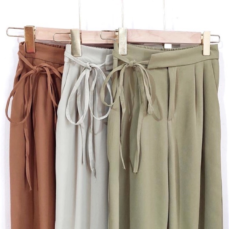 JANELLE PANTS BASIC KULOT CRINKLE TALI SAMPING HIGHWAIST