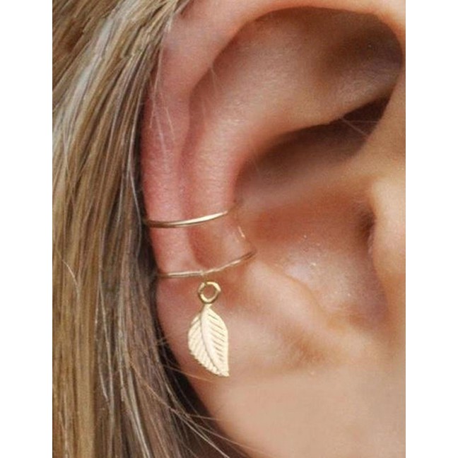 LRC Anting Jepit Fashion Golden Leaf Embossed C-shaped Ear Clip D67316 (1pcs)