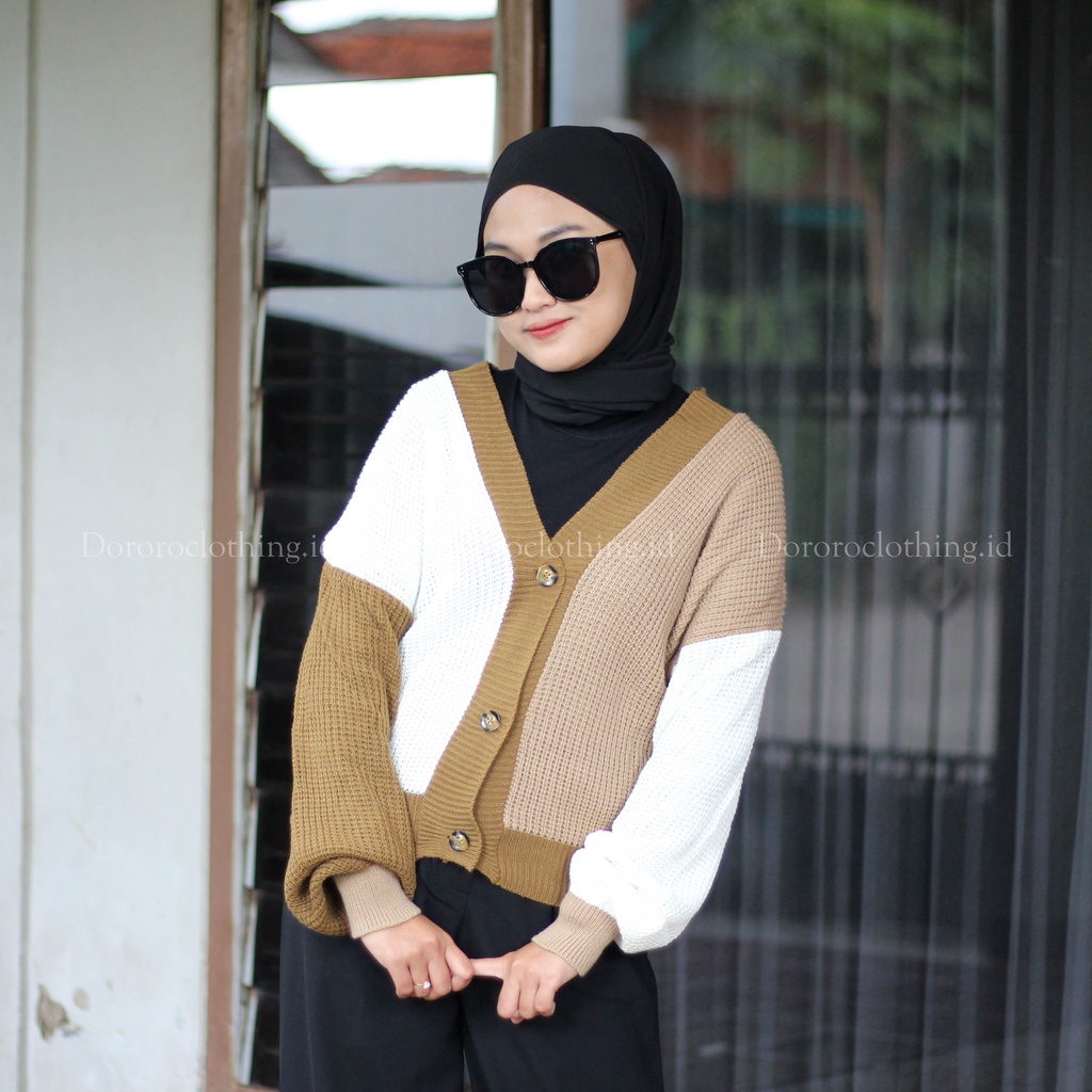 Kardigan Rajut Kancing Jumbo Cardigan Rajut Oversize Warna Mix Kombinasi