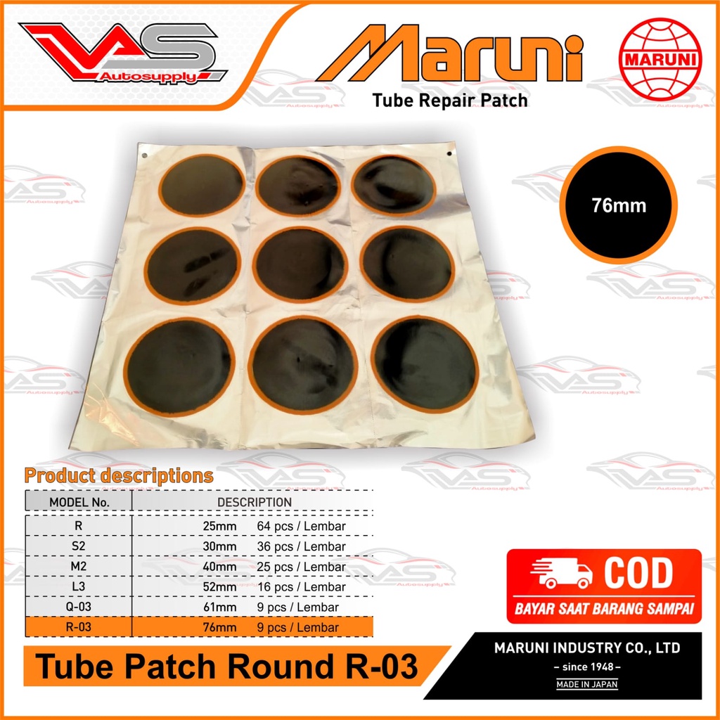 Karet Tambal Ban Tubeless Tube Patch Maruni Tip Top Maruni