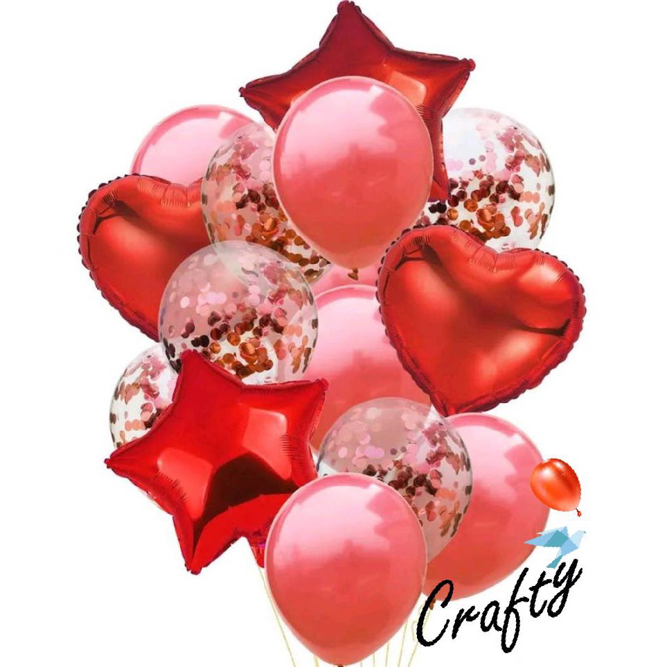 [Mini set] Balon Paket BINTANG HATI CONFETTI MERAH Dekorasi Backdrop