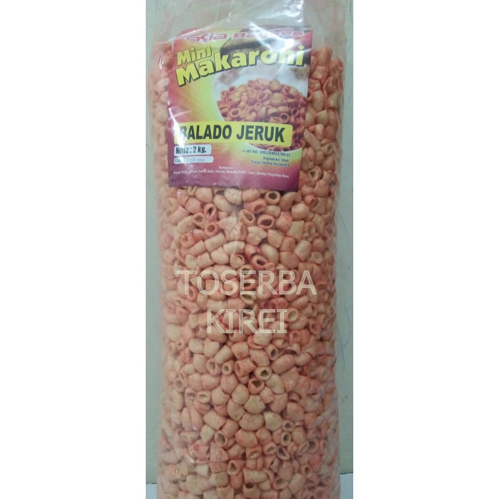 

Snack kiloan/ makanan ringan Makaroni Balado aroma jeruk 1 bal