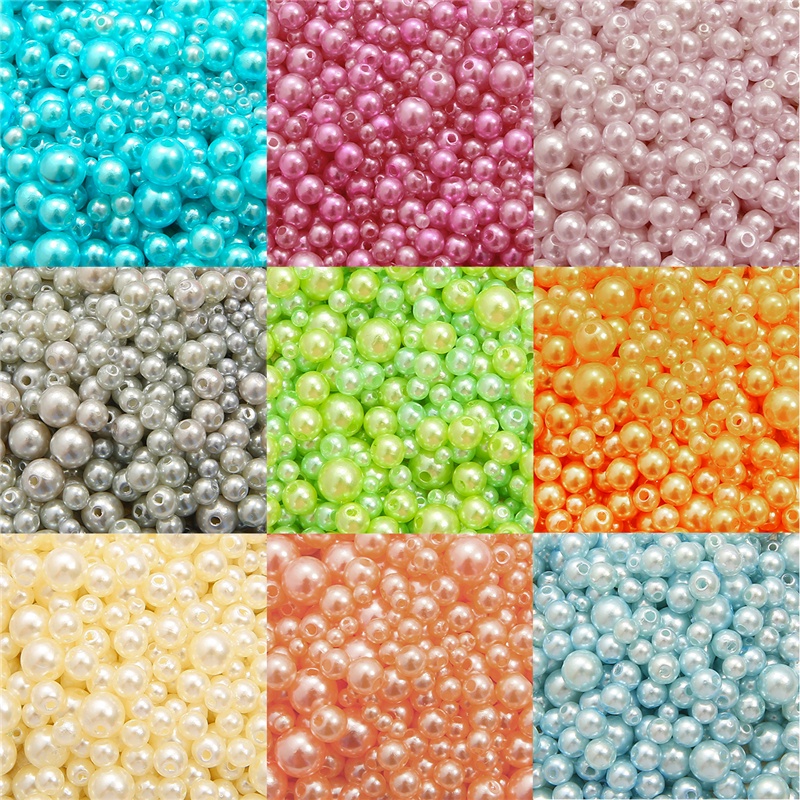 150pcs / Lot 40 Warna Manik-Manik Mutiara Imitasi Lubang Lurus Bahan Abs Ukuran 3-8mm 10g Untuk Membuat Perhiasan Gelang