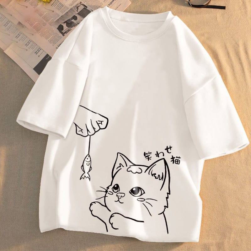 MYSTIQUE.ID-BAJU KAOS KUCING MAIN T-SHIRT LUCU DAN AESTHETIC