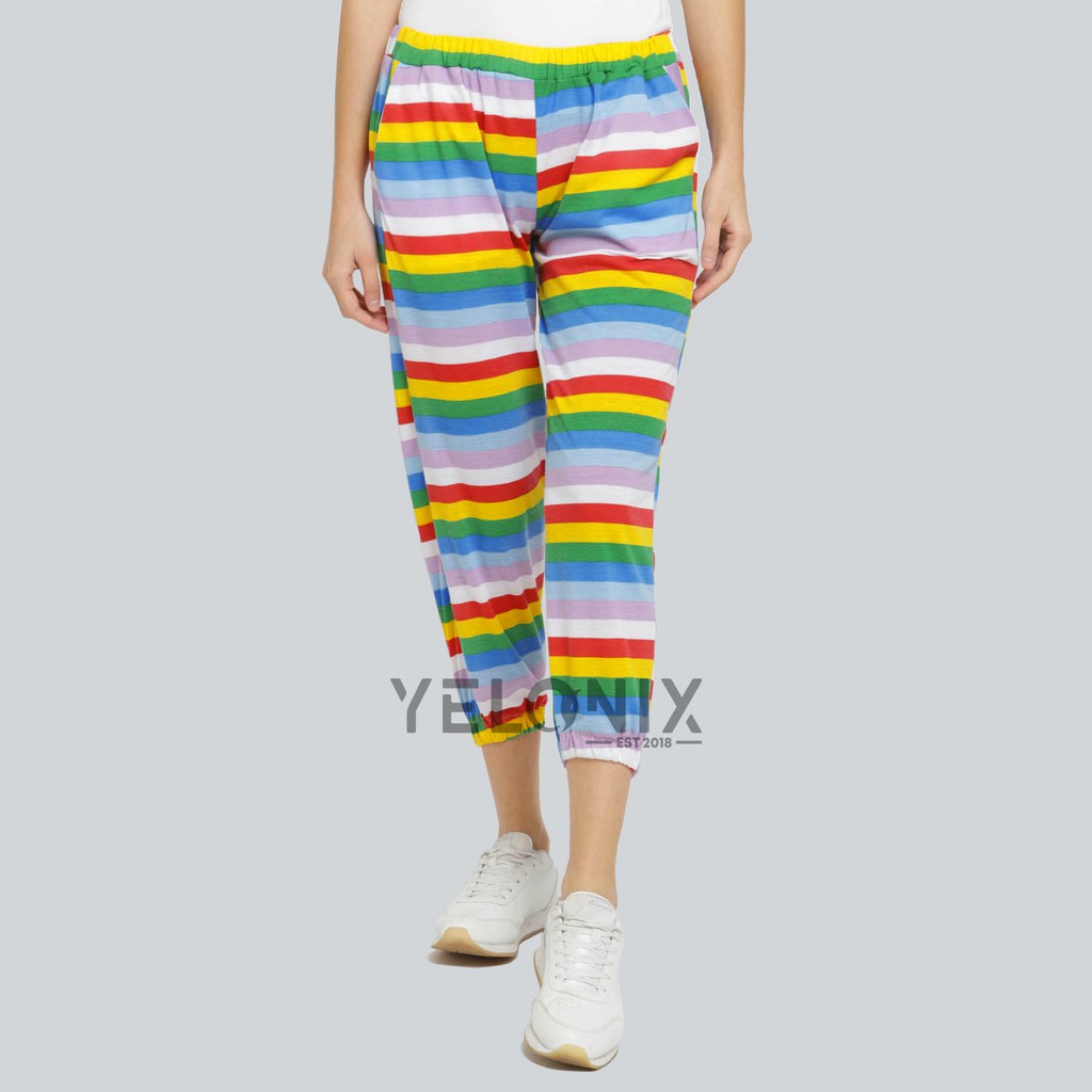 TSHIRT ONECK TANKTOP CELANA OUTER WANITA CANDY PELANGI RAINBOW - YELONIX