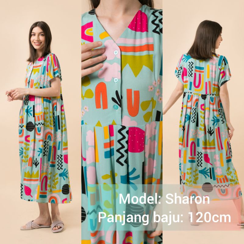 DASTER KHALIFS SLEEPWEAR EXCLUSIVE KHALIF'S ID HOMEWEAR HOMEDRESS RAYON VALENCIA SUPER PREMIUM BUSUI BAJU HAMIL FRIENDLY MIDI NYAMAN GEMES ADEM TERBARU-SHARON Colorful Blue