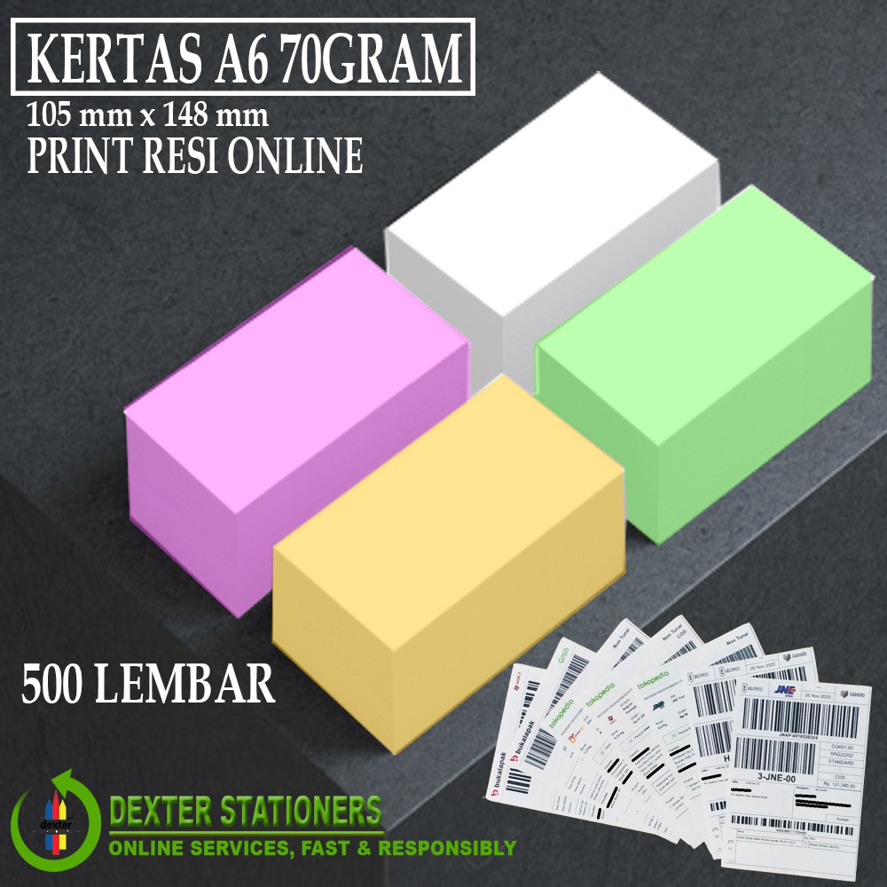 

KERTAS RESI / KERTAS HVS A6 70 GRAM / KERTAS HVS A6 WARNA / KERTAS A4 DIBAGI 4