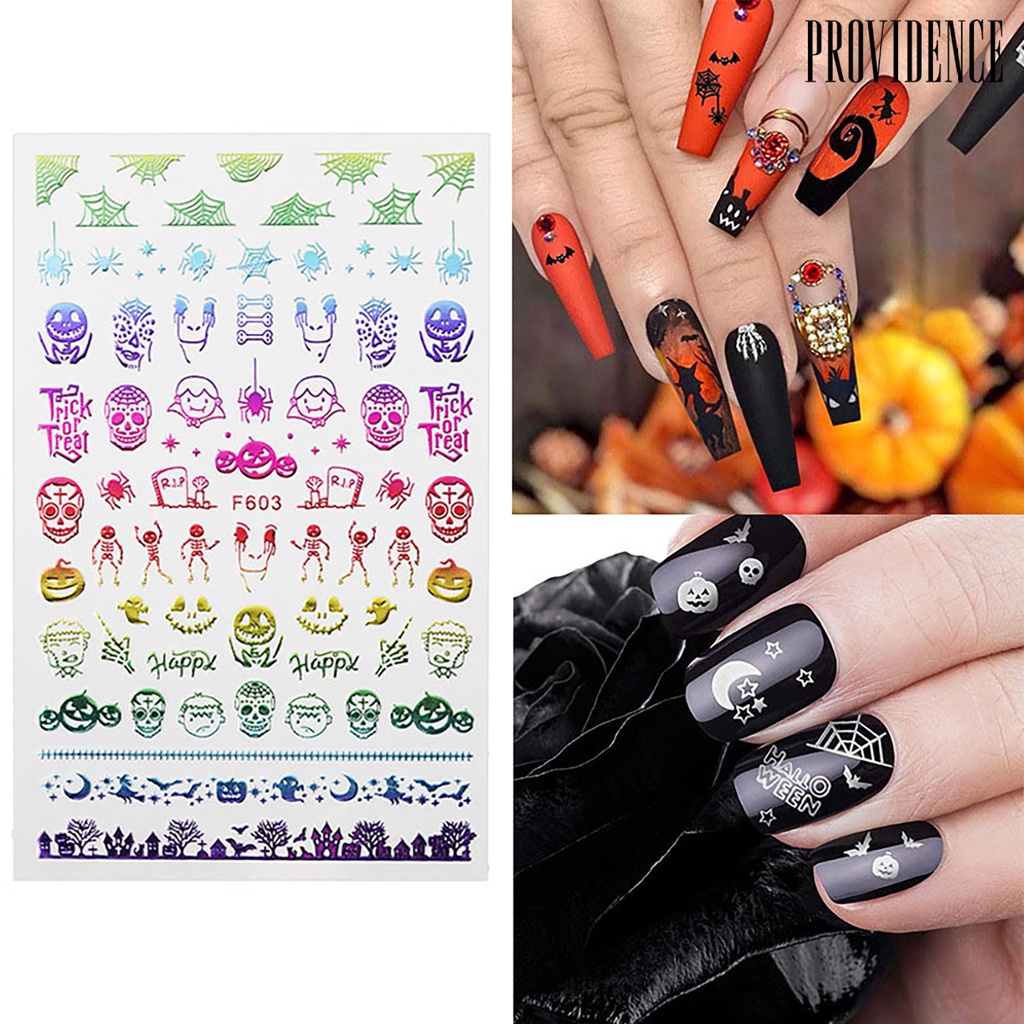 Providence 1 Sheet Nail Stickers Halloween Theme Pattern Self-Adhesive Paper Pumpkin Ghost Fingernails Decals Nails Accessories