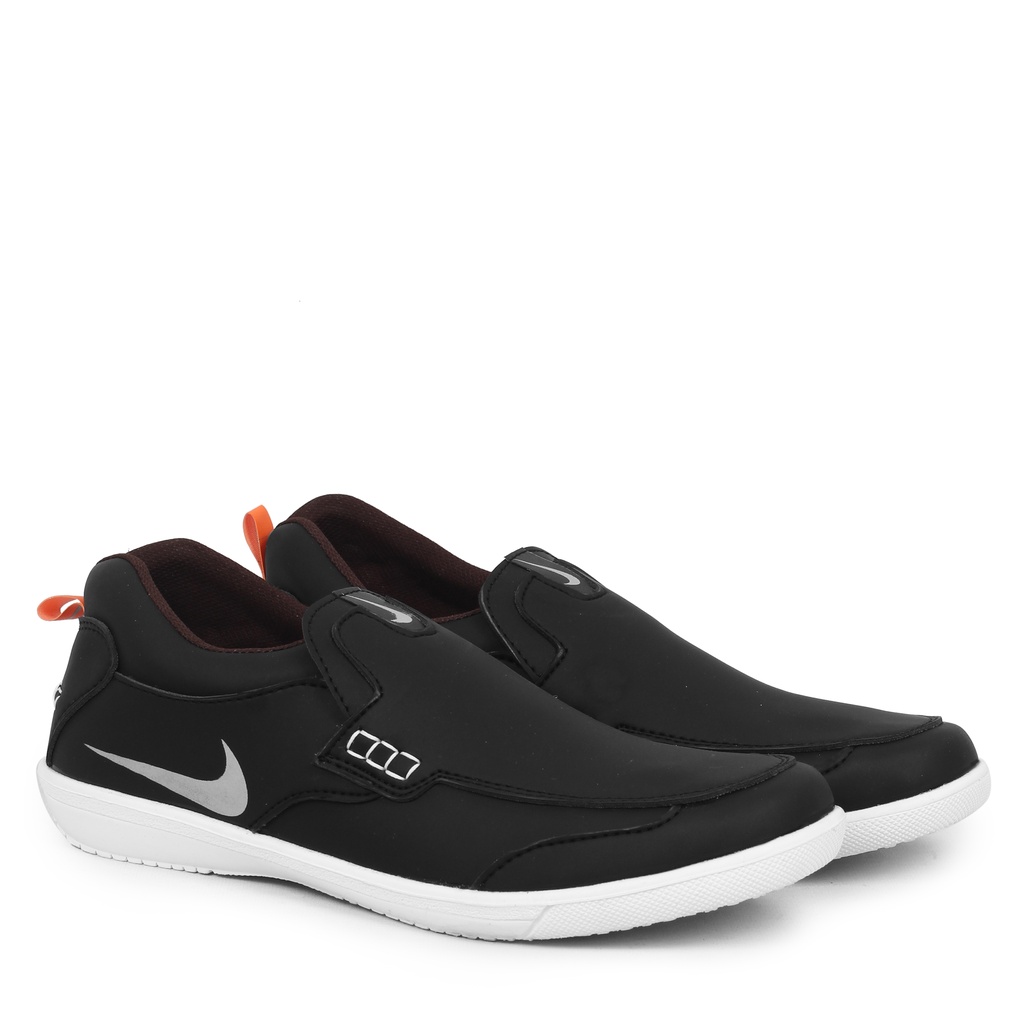 BIG PROMO!! Sepatu Cowok Nike Boston Hitam Slip On Casual Kerja Santai Shoes Sport Pria Selop Keren