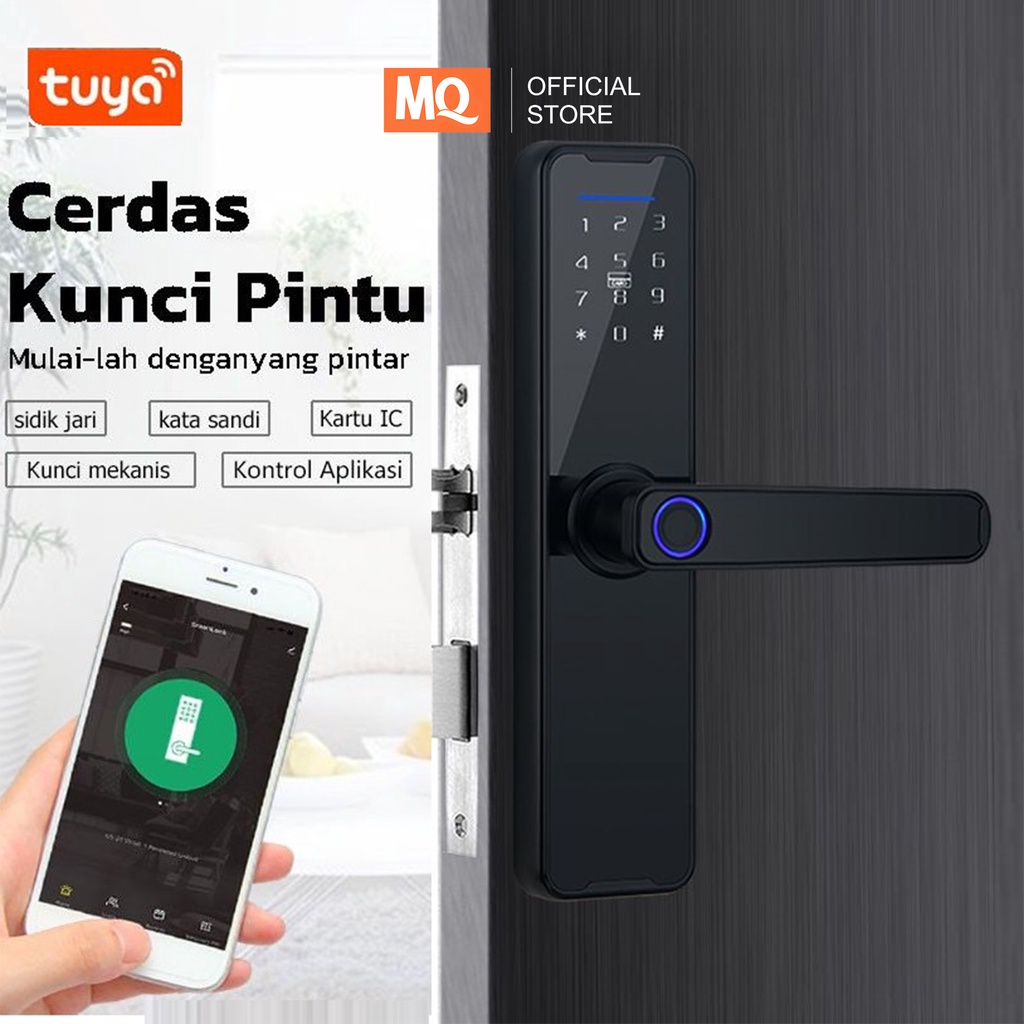 MQ Smart Door Lock Digital Handle Kunci Pintu handle Sidik Jari Fingerprint Password  Smart Home smart door lock tuya