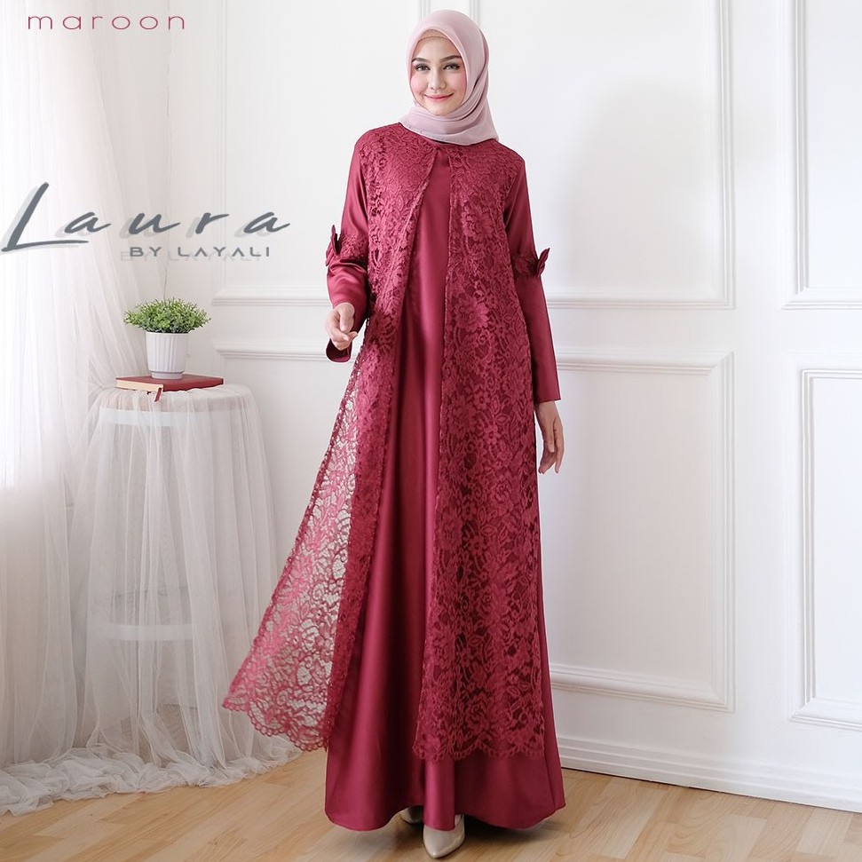 Gamis Syari Brokat Terbaru Ori High Quality Fashion Muslim Laura By Layali | Shopee Indonesia