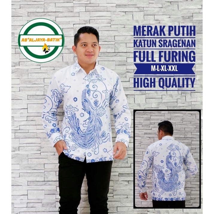 Batik Ayodya Kemeja Pria Merak White Batik Pria Full Furing Bahan Katun