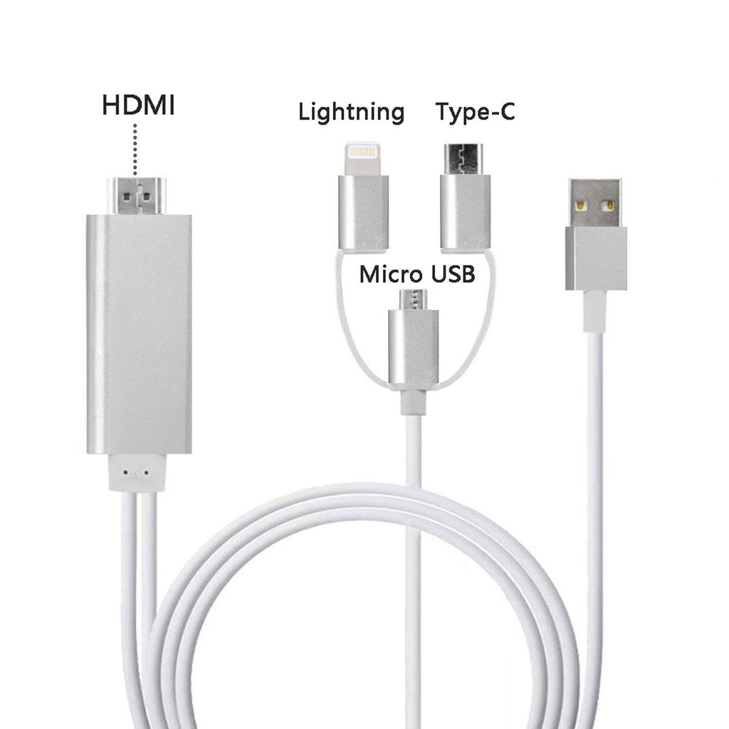 Kabel HDMI  Kabel Vga Kabel Hp ke Leptop 3 in 1 Micro Usb Type C Lightning HDTV Cable Android  Tablet Screen Mirroring