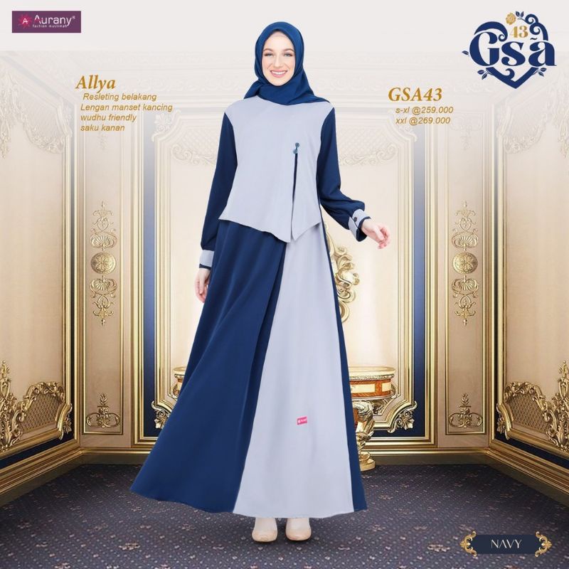 Gamis GSA 43 Navy - By Aurany | Bahan Allya