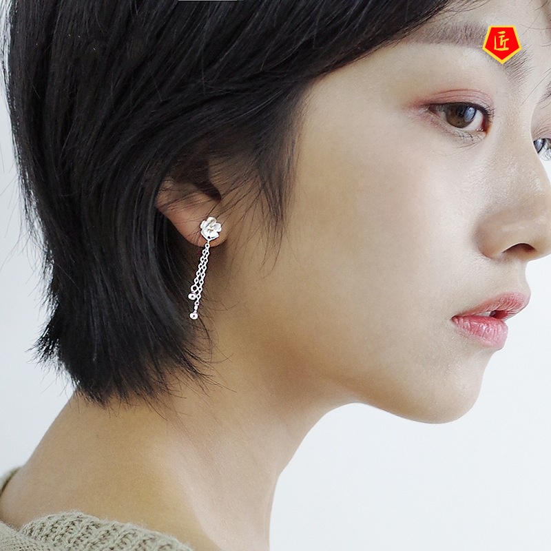 [Ready Stock]925 Silver Sakura Tassels Earrings Simple All-Match