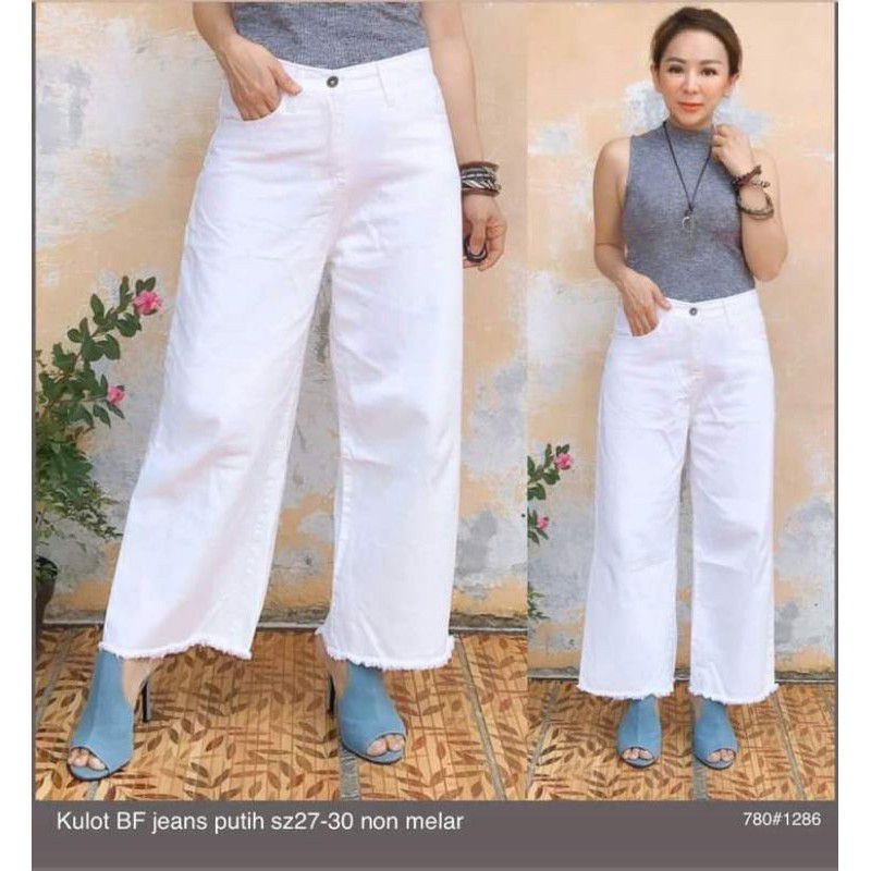 Celana Jeans Putih Bersih Polos Wanita Kulot Rawis UK 27-34 Jumbo Putih