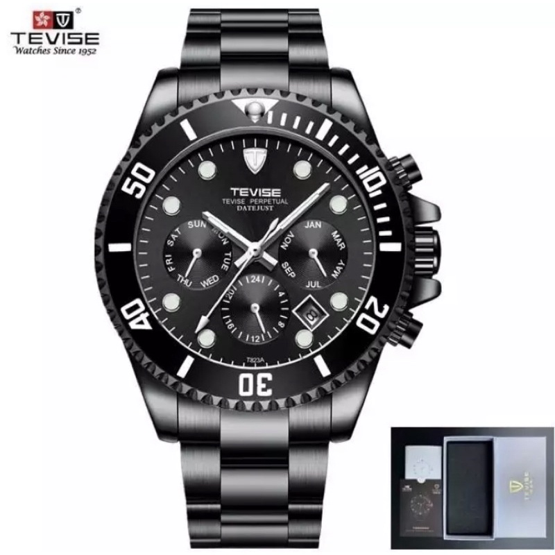 Jam Tangan Pria Automatic Original Tevise Daytona Submariner Date Just All Chrono Active Silver