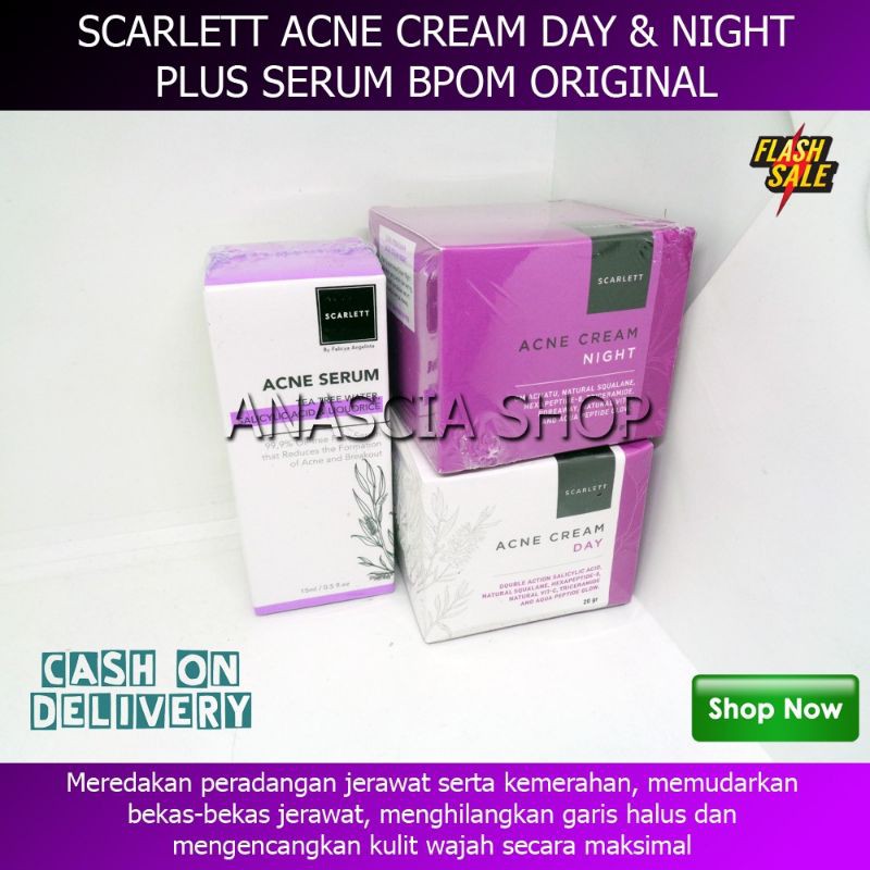 SCARLETT PAKET ACNE CREAM NIGHT AND DAY PLUS SERUM - SCARLETT ACNE CREAM NIGHT DAY PLUS SERUM