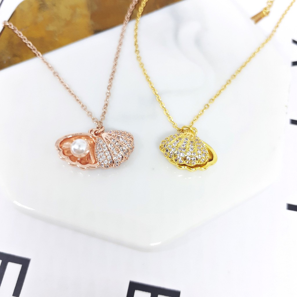 Kalung Titanium Import Korea Kdrama Kpop Ariel Liontin Kerang Rose Gold - BN397