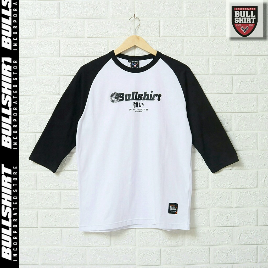 Bullshirt T-Shirt Reglan Edition Baju Kaos Raglan Pria Distro Bandung Original Lengan 3/4 Warna Puti