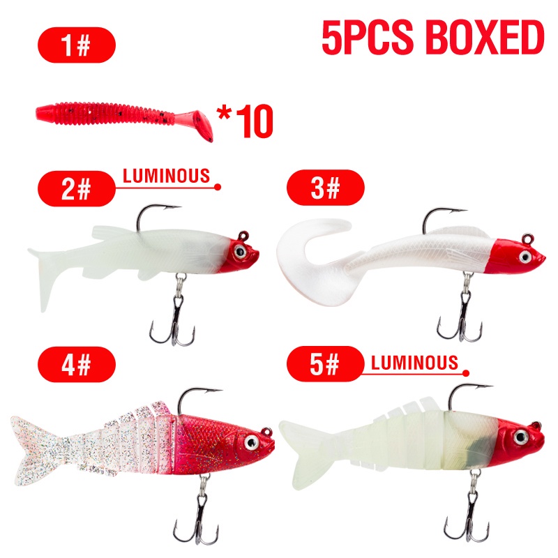 Set Umpan Pancing Softlure Bentuk Ikan Bermata 3D 5 / 8.5 / 9 / 9 / 9cm Bahan Plastik