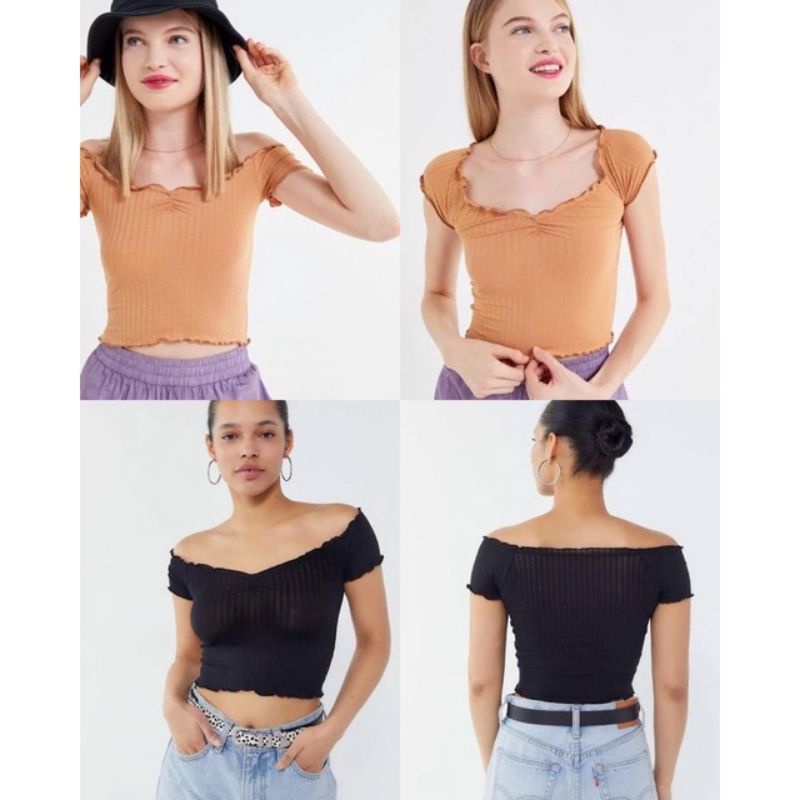 Urban Outfitters Vera Ruffle Off the Shoulder Crop Top seventeen.apparel SALE